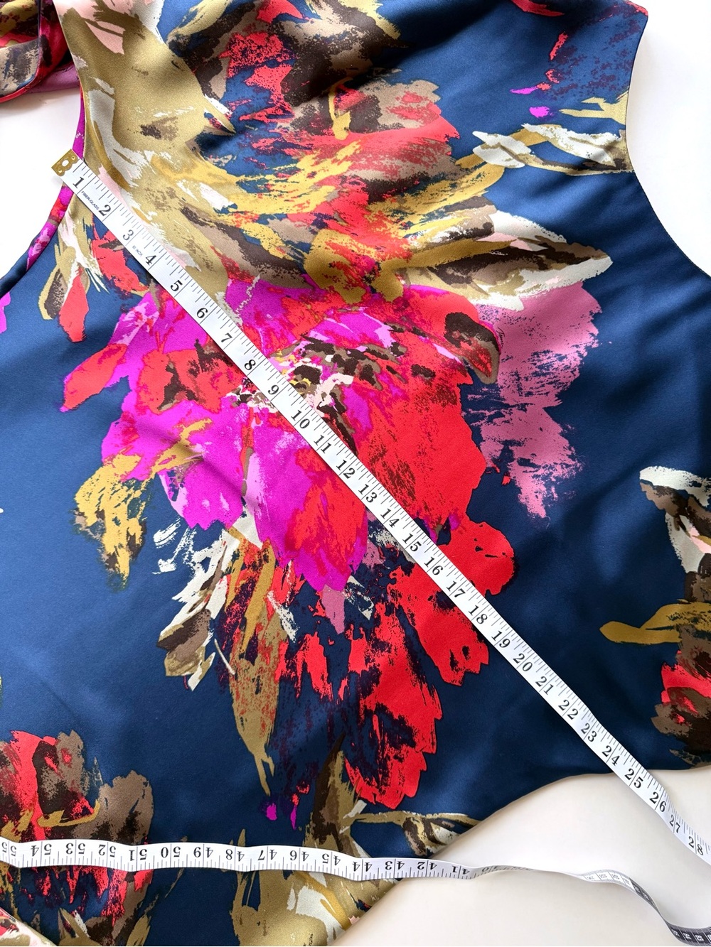 Trina Turk Navy Blue Silk Satin Caftan Style V-Back Floral Print Midi Dress M - Picture 11 of 14